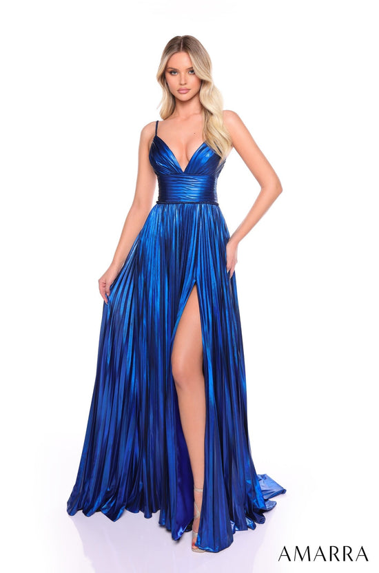 AMARRA Style 88096 Metallic Plunging V-Neckline Gown