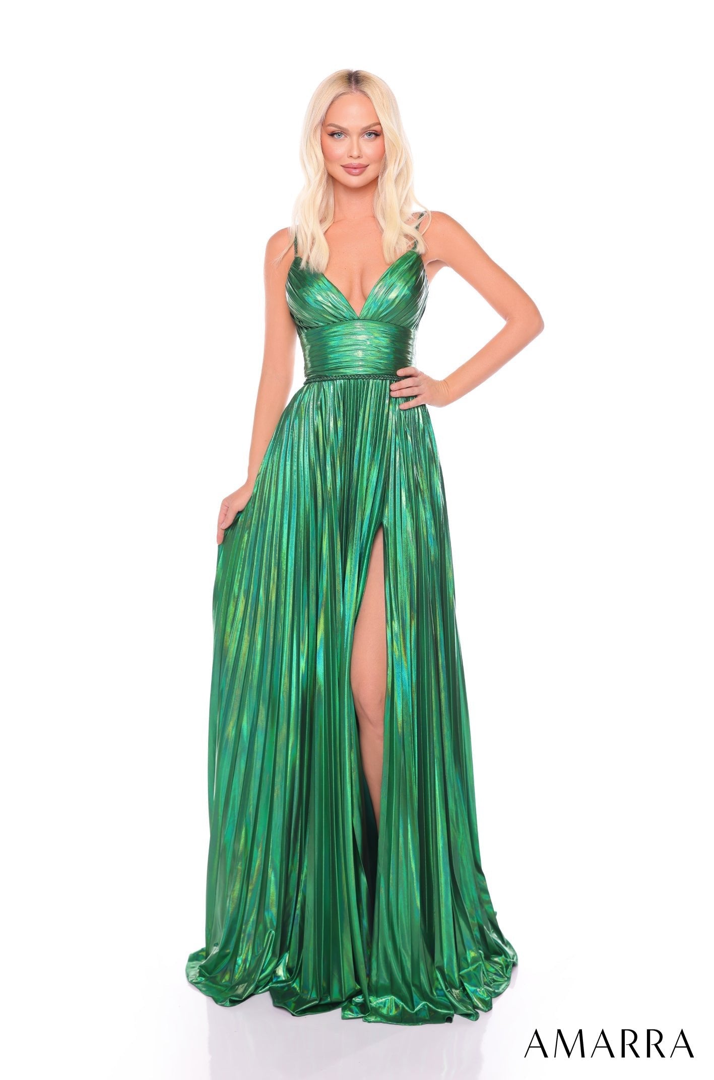 AMARRA Style 88096 Metallic Plunging V-Neckline Gown