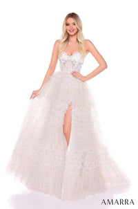 AMARRA Style 88099 Beaded Ruffle High-Slit Ball Gown