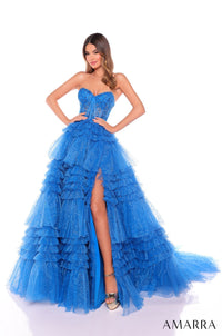 AMARRA Style 88099 Beaded Ruffle High-Slit Ball Gown