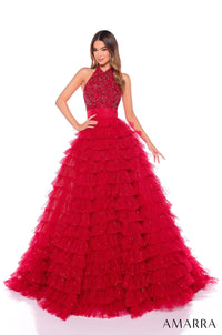 AMARRA Style 88102 Ruffle Tulle High Neck Ball Gown