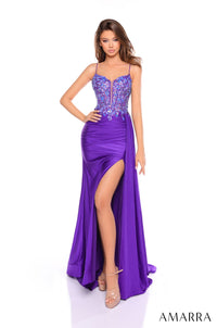 AMARRA Style 88114 Floral Sequin Corset Long Dress