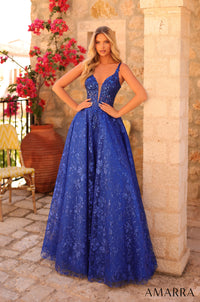 AMARRA Style 88126 Glitter Lace Applique Ball Gown
