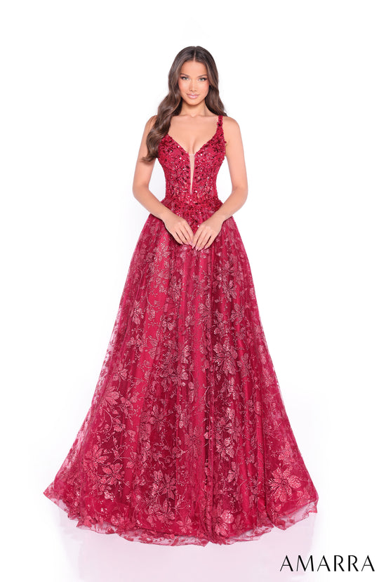 AMARRA Style 88126 Glitter Lace Applique Ball Gown