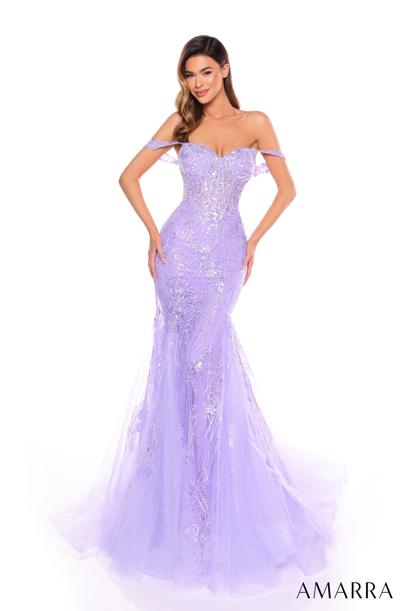 AMARRA Style 88132 Off-Shoulder Sequin Mermaid Dress