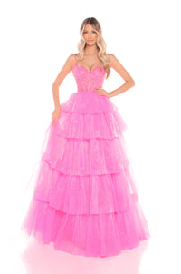 AMARRA Style 88345 Sheer Embellished Corset Ruffle Tulle Ball Gown