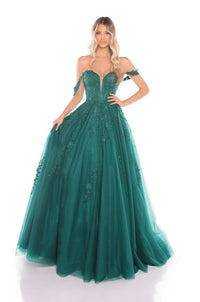 AMARRA Style 88409 Glitter Tulle Lace Applique Off-Shoulder Dress