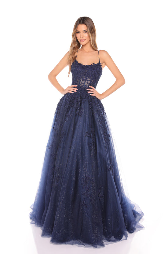 AMARRA Style 88584 Floral Lace Pattern Glitter Ball Gown