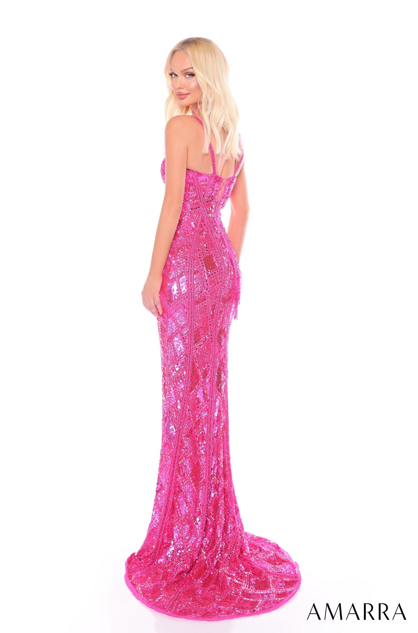 AMARRA Style 94317 All-Over Sequin Thin Straps Long Gown