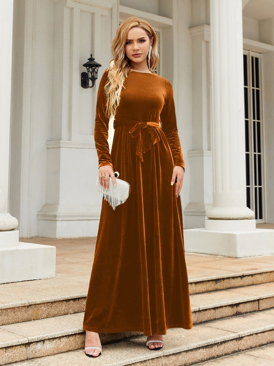 crew neck maxi dress Eterne Invisible zip closure Women's Daily Minimalist Style Solid