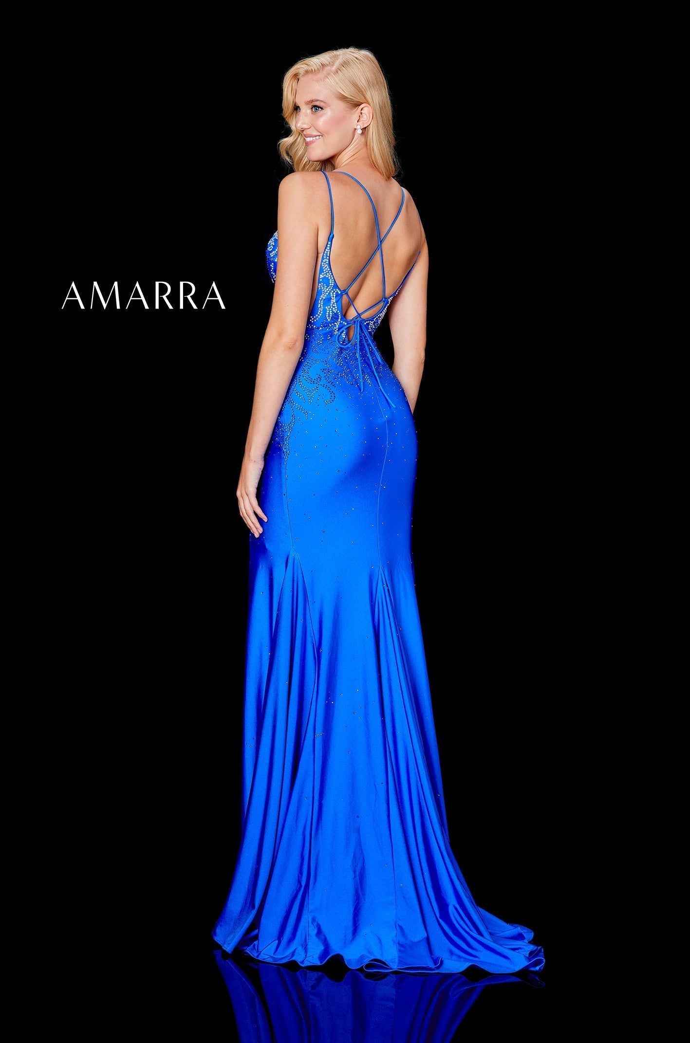 AMARRA Style 20019 B Rhinestone Design High-Slit Dress