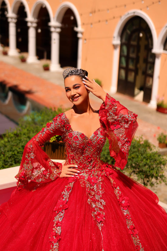 red orange quinceanera dresses Burnt Orange Sweet 16 Dress V-neck Beaded Cinderella Ball Gown 222195 Viniodress