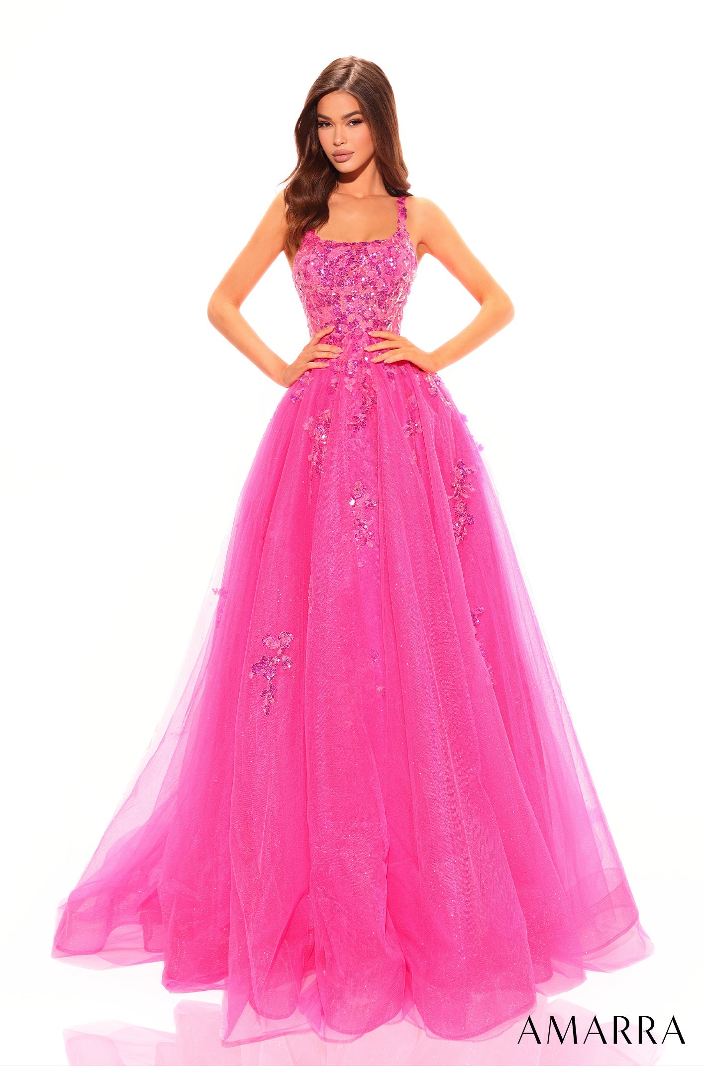 AMARRA Style 88749 Sequin Beaded 3D Floral Ball Gown