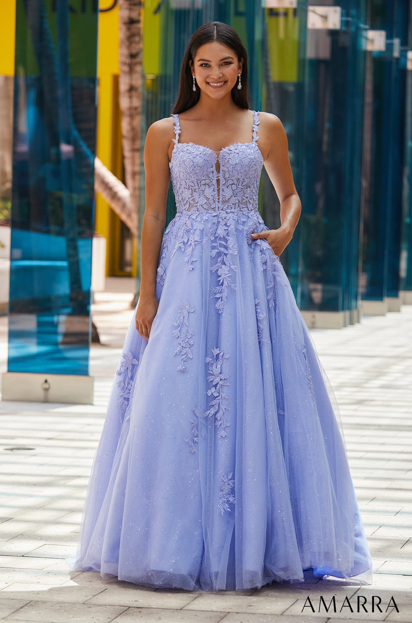 AMARRA Style 88590 Floral Lace Applique Sheer Corset Ball Gown Pretty Moment AMARRA Style 88590 Floral Lace Applique Sheer Corset Ball Gown Pretty Moment