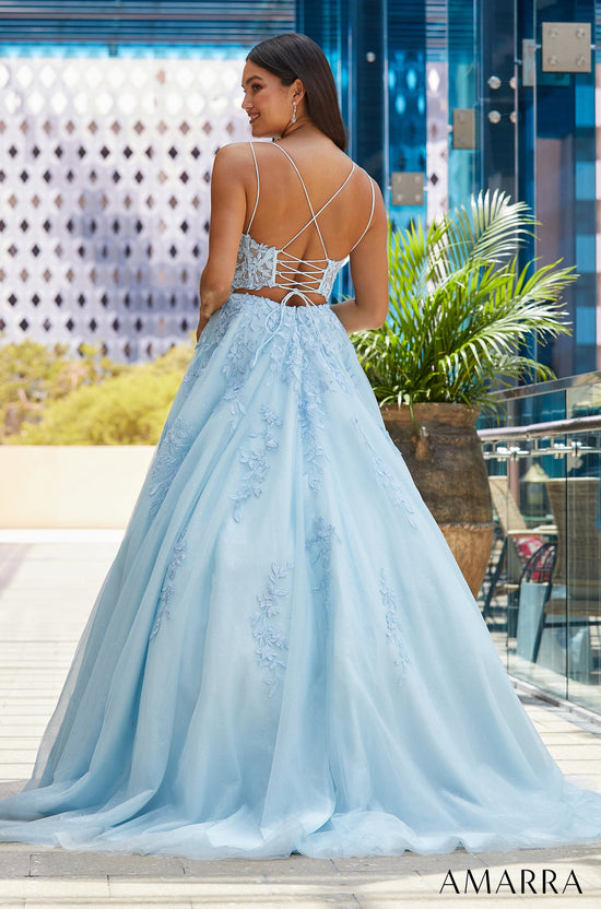 AMARRA Style 88609 Floral Lace Pattern Tulle Ball Gown