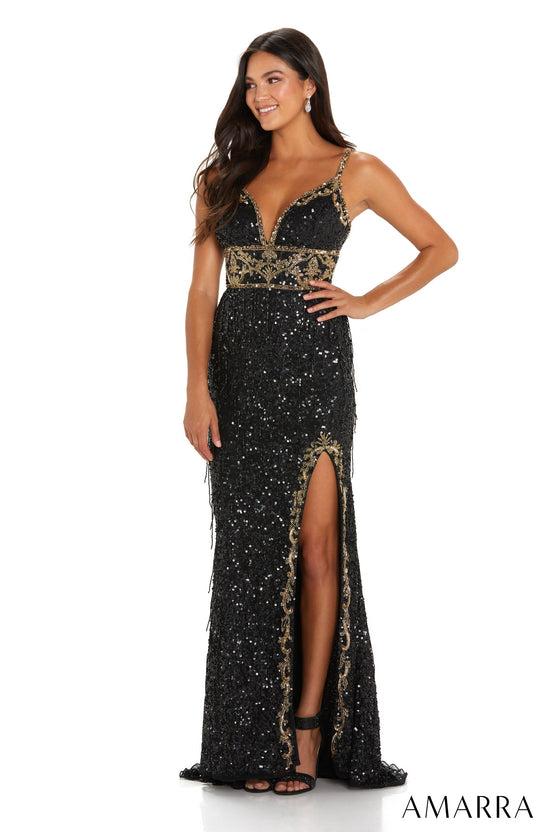 AMARRA 94120 Fully Beaded Sequin Fringe Style High Slit Gown Pretty Moment AMARRA 94120 Fully Beaded Sequin Fringe Style High Slit Gown Pretty Moment
